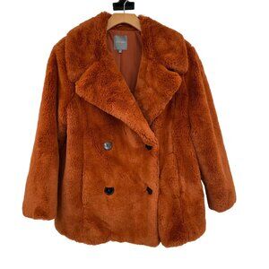 Principles Coat Womens 14 Double Breated Orange Thick Soft Faux Fur Lined Plush